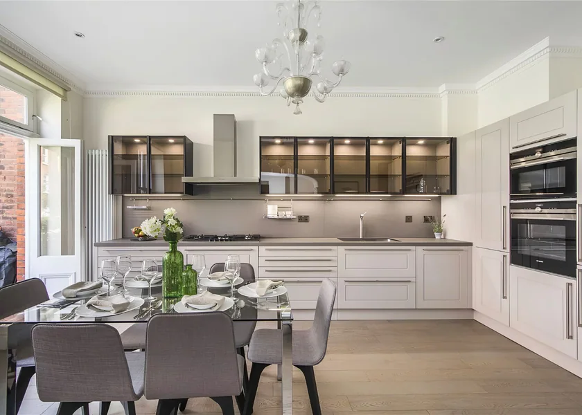 Wide view of the kitchen and dining area at Putney.