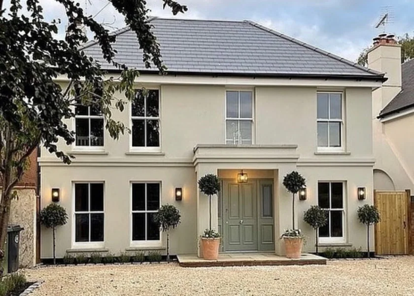 Completed rear elevation of the detached house at Walton-on-Thames.