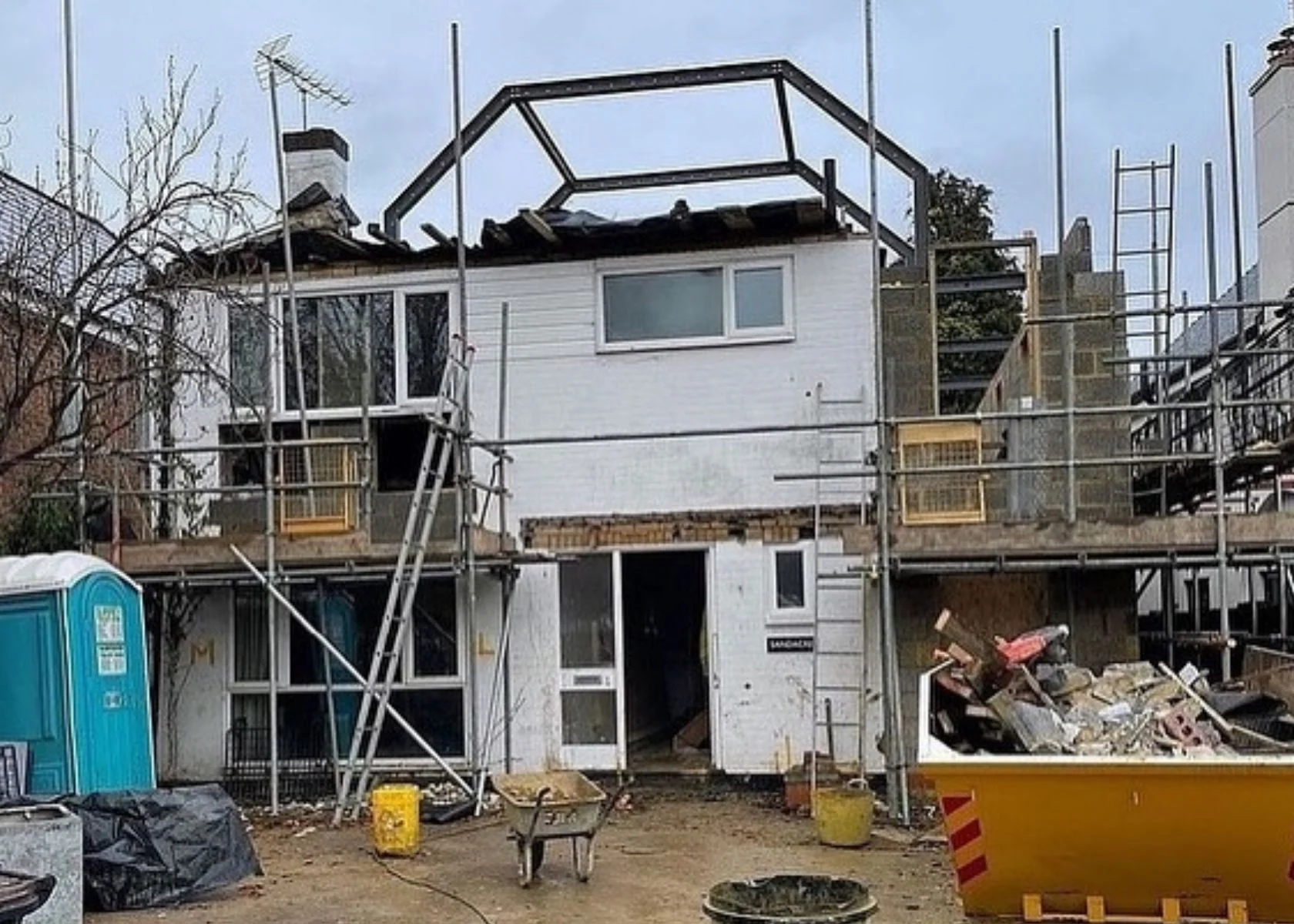 Walton-on-Thames: The exposed frame during the roof alterations.