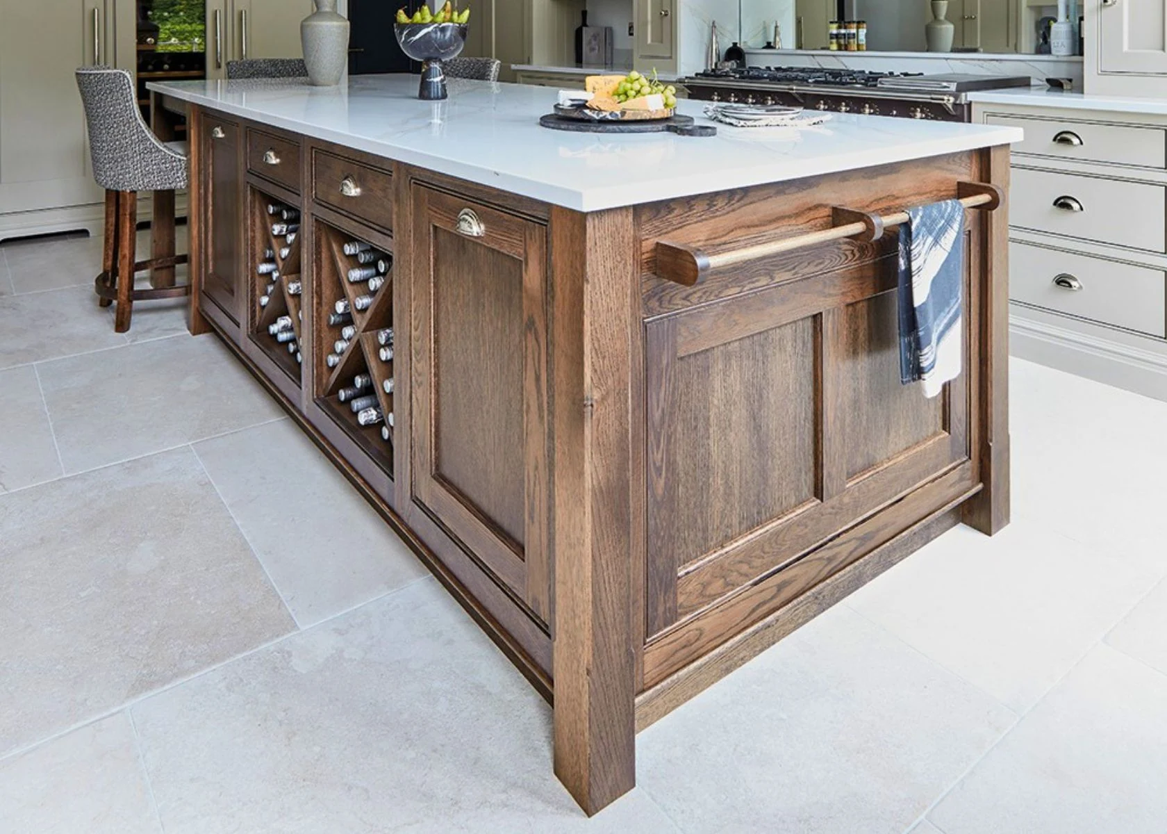 Weybridge: Timber island joinery and storage details.